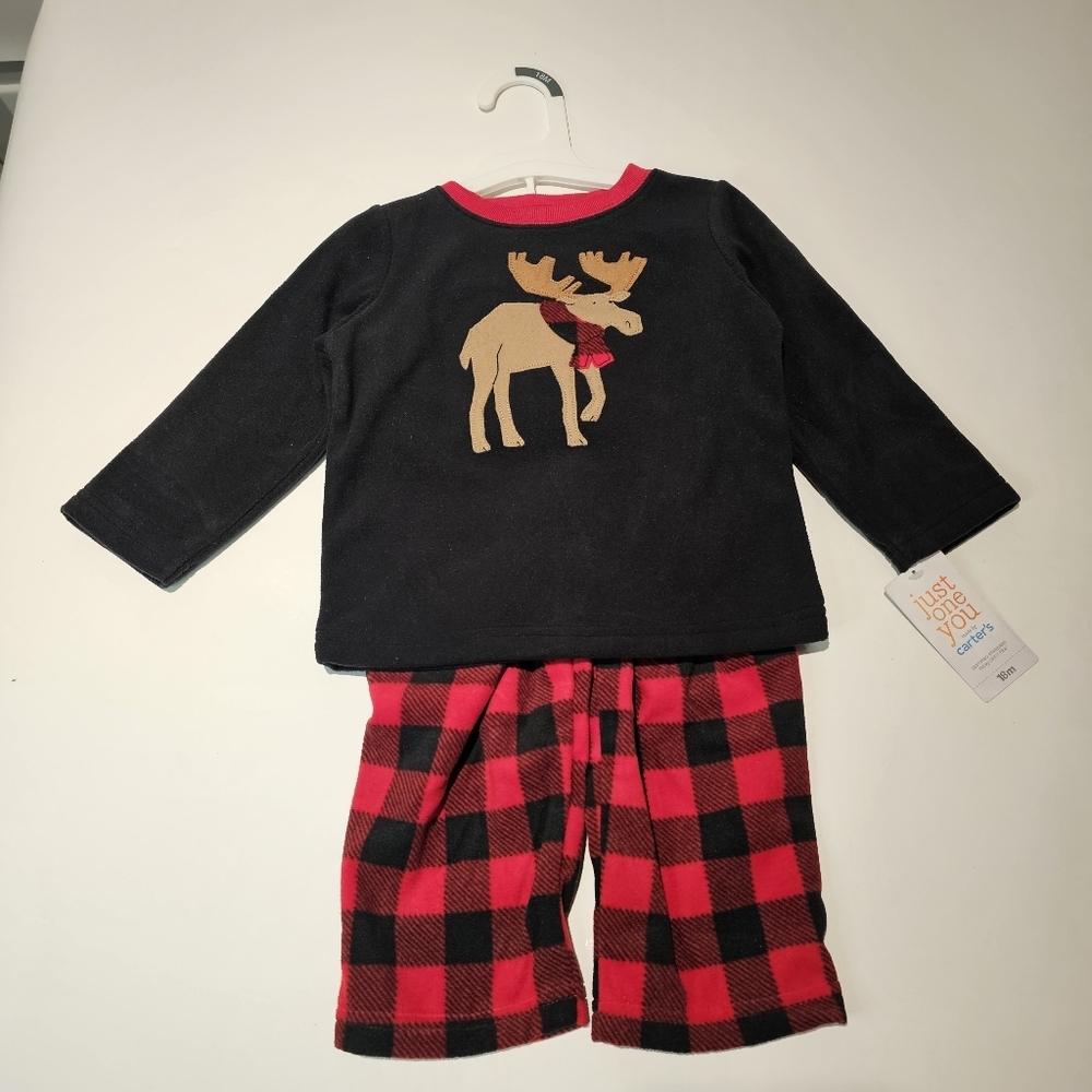Carter's Toddler 18 Months Old Pajama Set Plaid Moose
